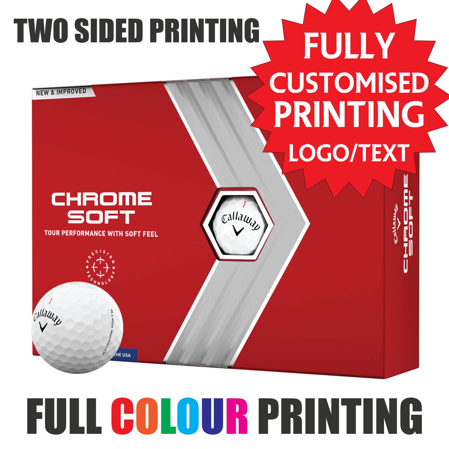 Personalised Golf Balls CUSTOM IMAGE/LOGO Titleist Pro V1 Callaway Srixon Taylor