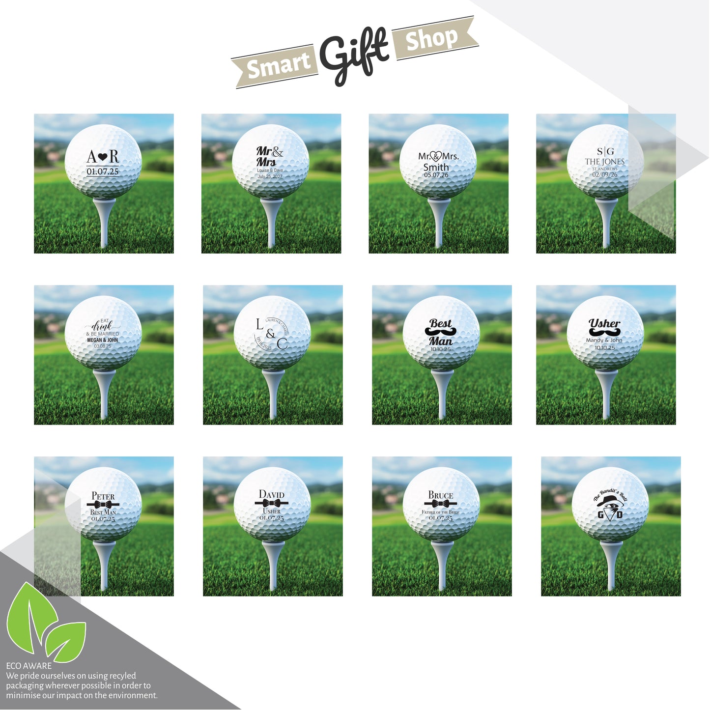 Personalised Branded 9 Golf Ball Set in Customised Box - Golfer's Gift, Father's Day, Wedding Favour, Birthday, Valentines, Pet Photo Text Logo