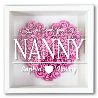 Personalised Framed Flower Floral Heart Grandmother Nanny Grandma Custom Birthday Keepsake Unique Gift Heart Flower Roses Shadow Box Frame